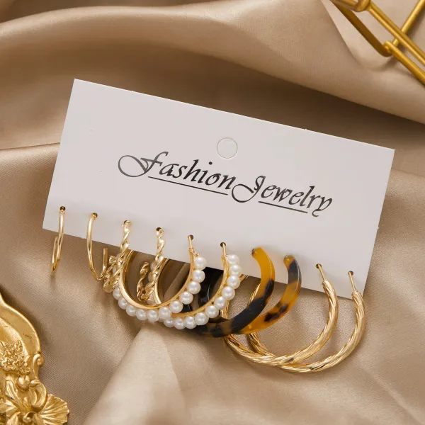 Pearl Leopard Print Dangle Earrings Set (5 pairs)